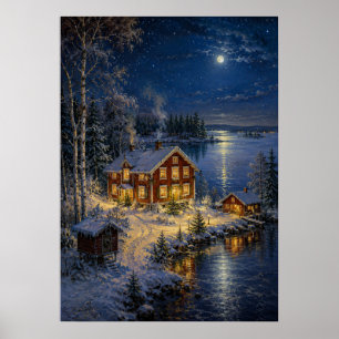 Affiche Village de Noël III - Maison au bord du lac