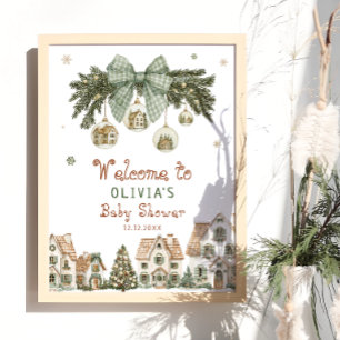 Affiche Village de Noël Neutre Baby shower Bienvenue