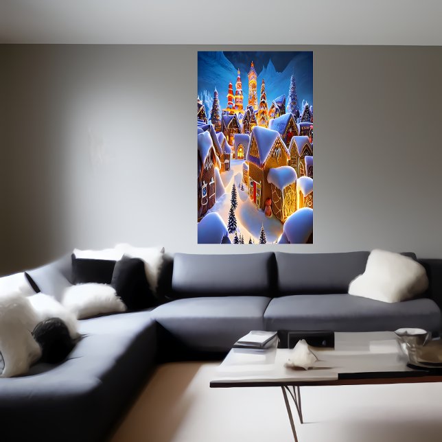 Affiche Village de pain d'épices dans la neige | AI Art Po (Créateur téléchargé)