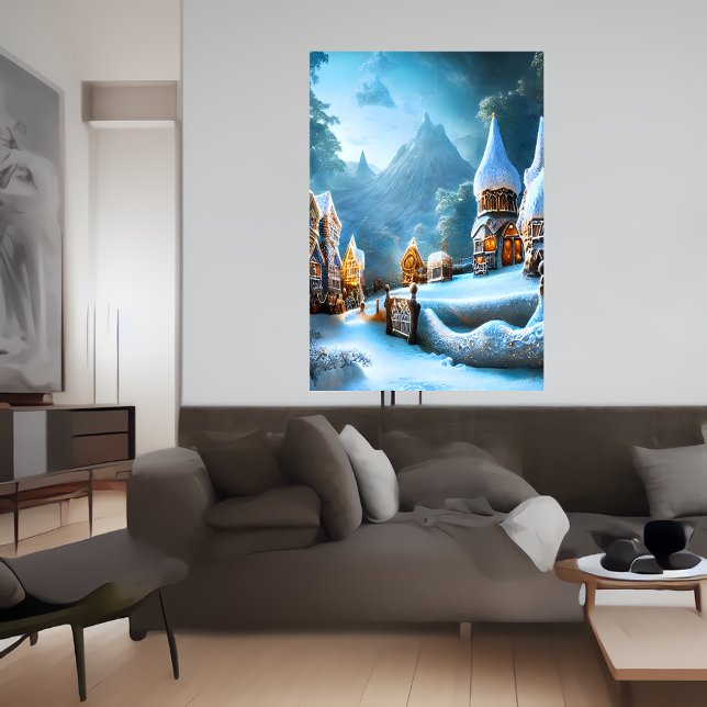 Affiche Village de pain d'épices dans la neige | Art AI (Créateur téléchargé)