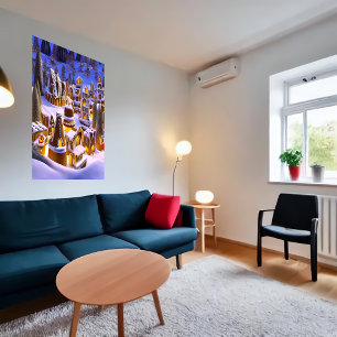 Affiche Village de pain d'épices neige d'hiver   AI Art Po