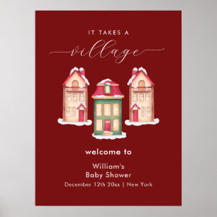 Affiche Village de pain d'épices sous la neige rouge Bienv