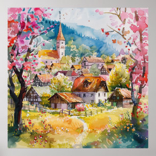 Affiche Village de printemps
