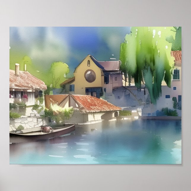 Affiche Village de rivière allemand aquarelle   (Devant)