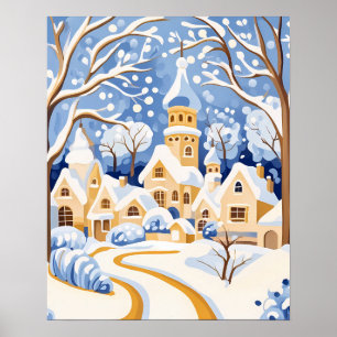 Affiche Village d'hiver fantasque avec tours neigeuses