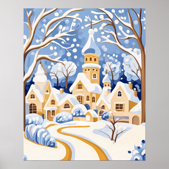Affiche Village d'hiver fantasque avec tours neigeuses (Devant)