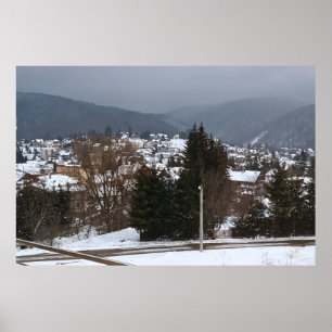 Affiche Village d'hiver panoramique - Paysage rural Rouman