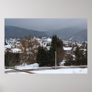 Affiche Village d'hiver panoramique - Paysage rural Rouman