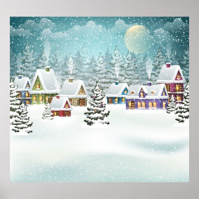 Affiche Village d'hiver : paysage enneigé (Devant)