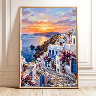 Affiche Village d'île grecque sur toile de fond