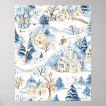 Village enneigé charmant avec animaux de la forêt