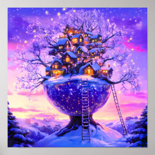 Affiche Village enneigé de fantaisie hivernale