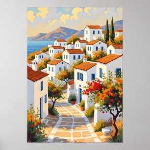 Affiche Village grec de Mykonos - Œuvre d'art murale côtiè