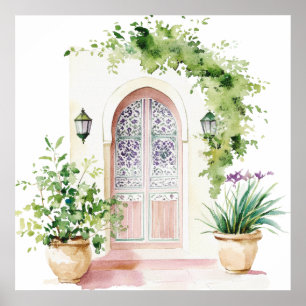 Affiche Village marocain Watercolor Boho