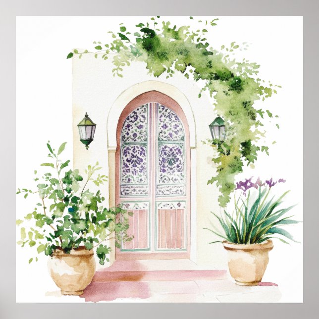 Affiche Village marocain Watercolor Boho (Devant)