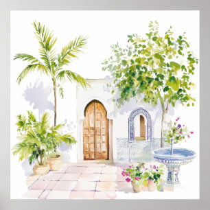 Affiche Village marocain Watercolor Boho