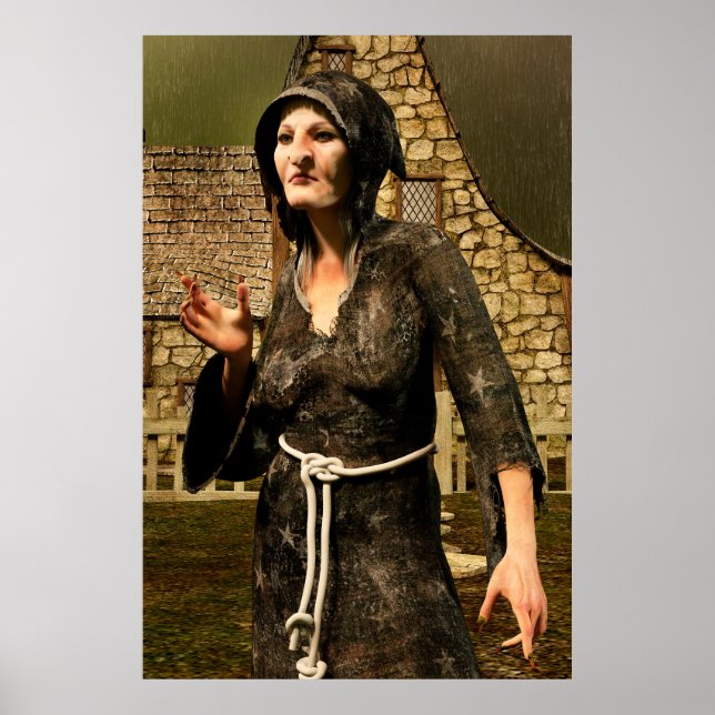 Affiche Village médiéval de sorcière de fantasy Halloween (Devant)