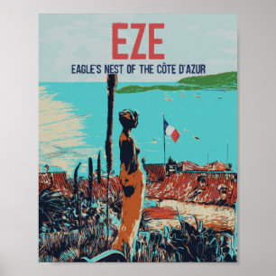 Affiche Village méditerranéen Eze Côte d'Azur France