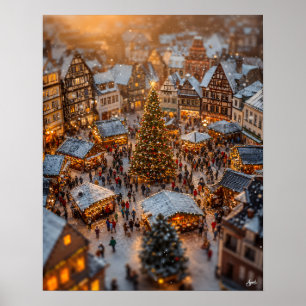 Affiche Village miniature de marché de Noël