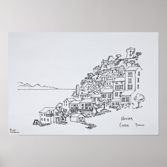 Affiche Village perché de Nonza | Corse, France (Devant)