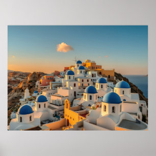 Affiche Village pittoresque Oia île grecque Santorin