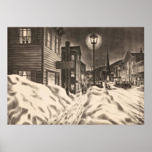 Affiche Village Street dans une nuit d'hiver