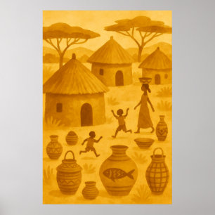 Affiche Village traditionnel africain – Patrimoine tribal