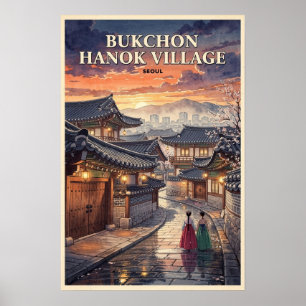 Affiche Village traditionnel hanok de Bukchon Séoul Voyage