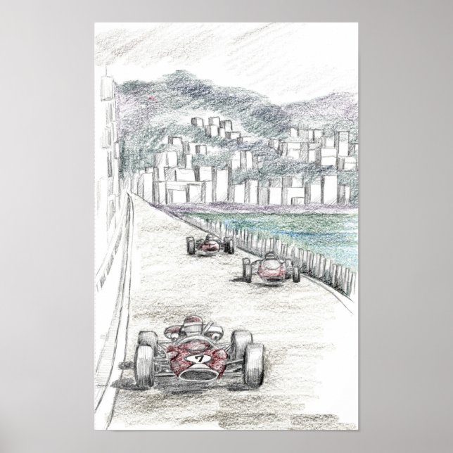 Affiche Ville côtière de marina avec bâtiment de voiture d (Devant)