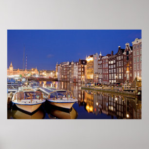Affiche Ville d'Amsterdam par nuit
