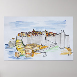 Affiche Ville de Bonifacio à flanc de falaise   Corse, Fra