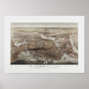 Affiche Ville de Boston - Bird's Eye View - 1873