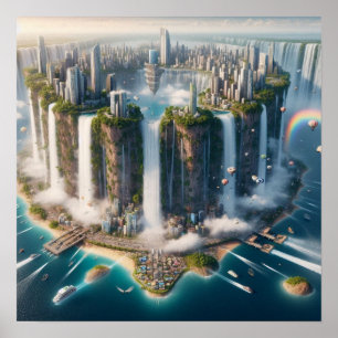 Affiche Ville de chute d'eau inversée