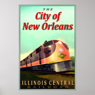 Affiche VILLE de LA NOUVELLE-ORLÉANS Illinois Central Rail