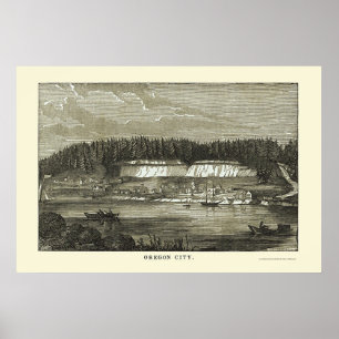 Affiche Ville de l'Orégon, OU carte panoramique - 1850