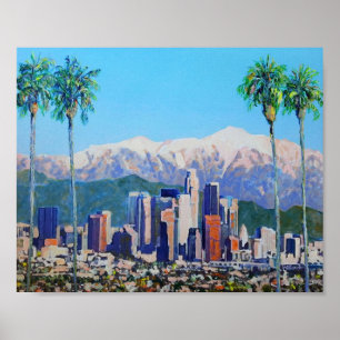 Affiche Ville de Los Angeles California Skyline et Mountai
