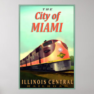 Affiche Ville de Miami Illinois Central Railroad Nouvelle 