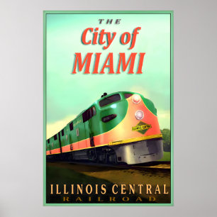 Affiche Ville de Miami Illinois Central Railroad Nouvelle 