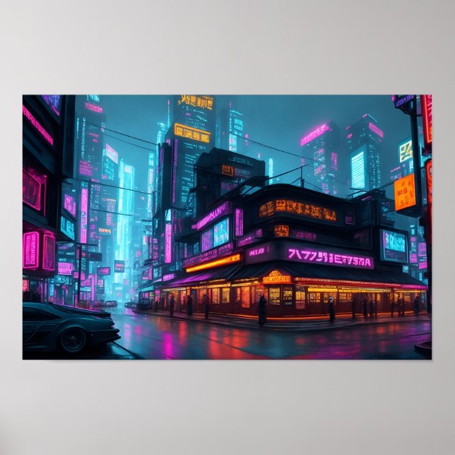 Affiche Ville de nuit de Cyberpunk (Devant)