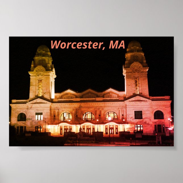 Affiche Ville de Worcester, Massachusetts Architecture (Devant)