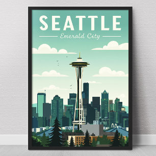 Affiche Ville d'Emeraude de Seattle vintage