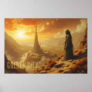 Affiche Ville dorée Art Fantastique Sci-Fi Futuriste