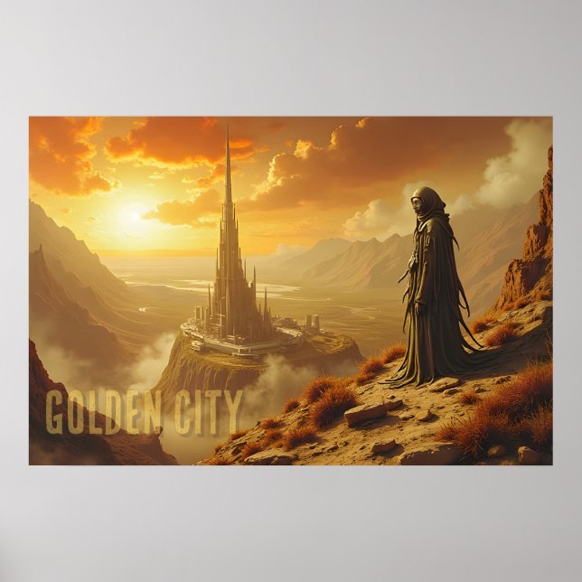 Affiche Ville dorée Art Fantastique Sci-Fi Futuriste (Devant)