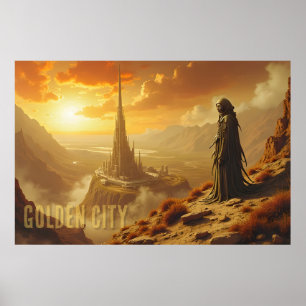 Affiche Ville dorée Art Futuriste Sci-Fi Fantastique