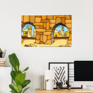 Affiche Ville du désert du Moyen-Orient à travers une arch