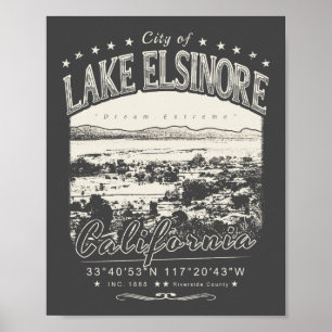 AFFICHE VILLE DU LAC ELSINORE CALIFORNIE VINTAGE