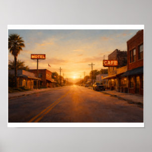 Affiche ville du Texas au coucher du soleil