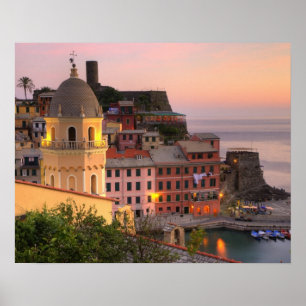 Affiche Ville en pente de Vernazza au soir, Cinque