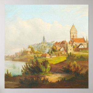 Affiche Ville européenne vintage peinture à l'huile antiqu