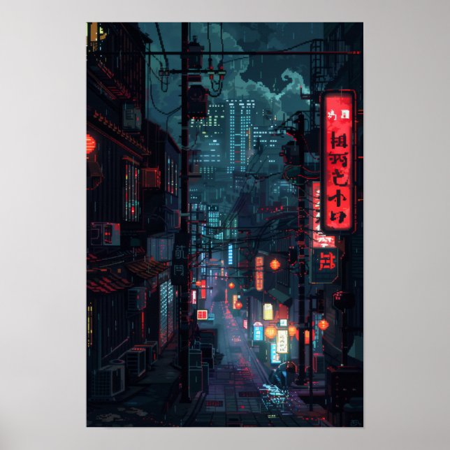 Affiche Ville futuriste de Cyberpunk à Tokyo dans les bars (Devant)